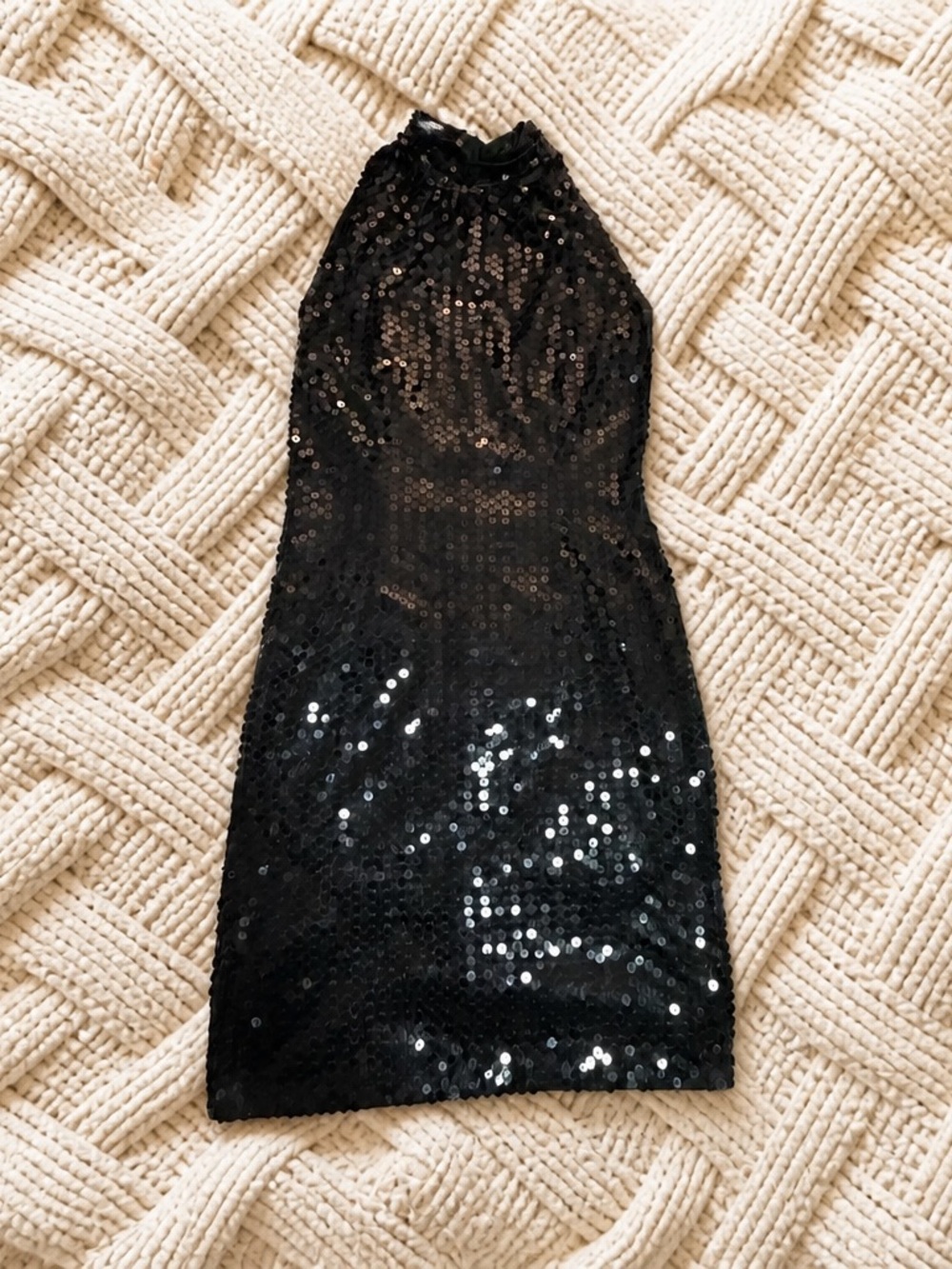 Black Sequin Halter Cocktail Dress